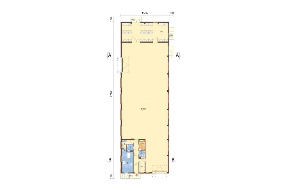 Projekt hali magazynowej LK-94, jednokondygnacyjny, parterowy, bez podpiwniczenia - rzut parteru
