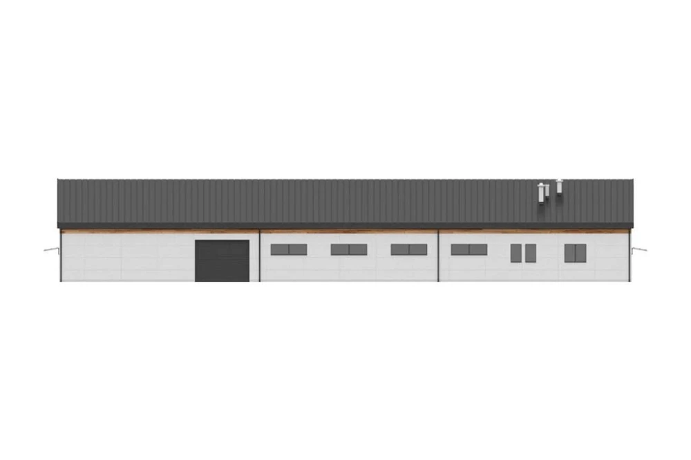 Projekt hali magazynowej LK-94, jednokondygnacyjny, parterowy, bez podpiwniczenia - elewacja lewa