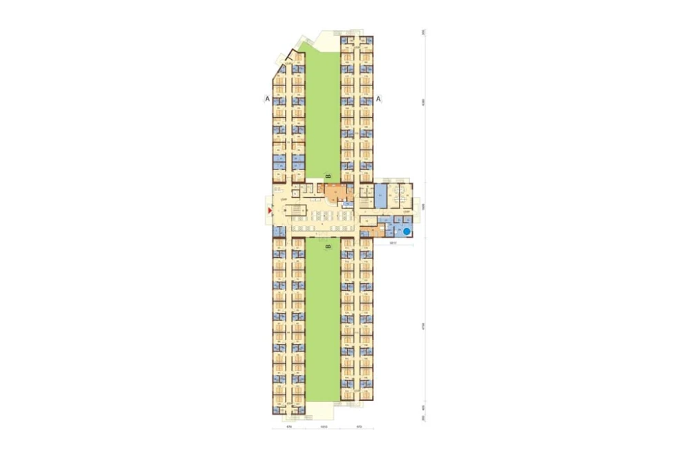 Projekt hotelu LK-96, dwukondygnacyjny, niepodpiwniczony, bez garażu - rzut parteru