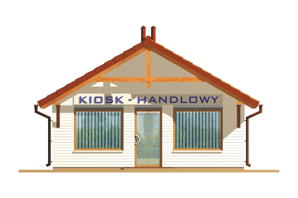 Projekt kiosku handlowego ZG-01, parterowy, niepodpiwniczony, bez garażu - elewacja frontowa