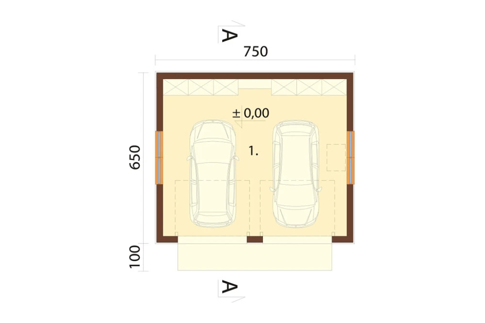 Projekt budynku garażowego dwustanowiskowego LZG-117, parterowy, niepodpiwniczony - rzut parteru