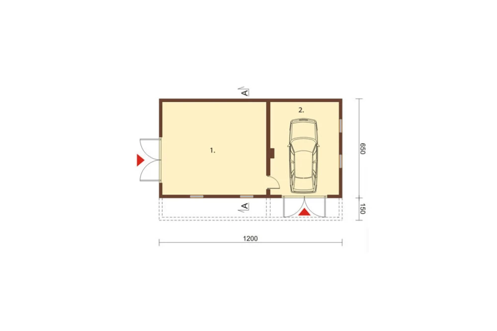 Projekt wozowni ZG-15, parterowy, ze strychem, niepodpiwniczony - rzut parteru