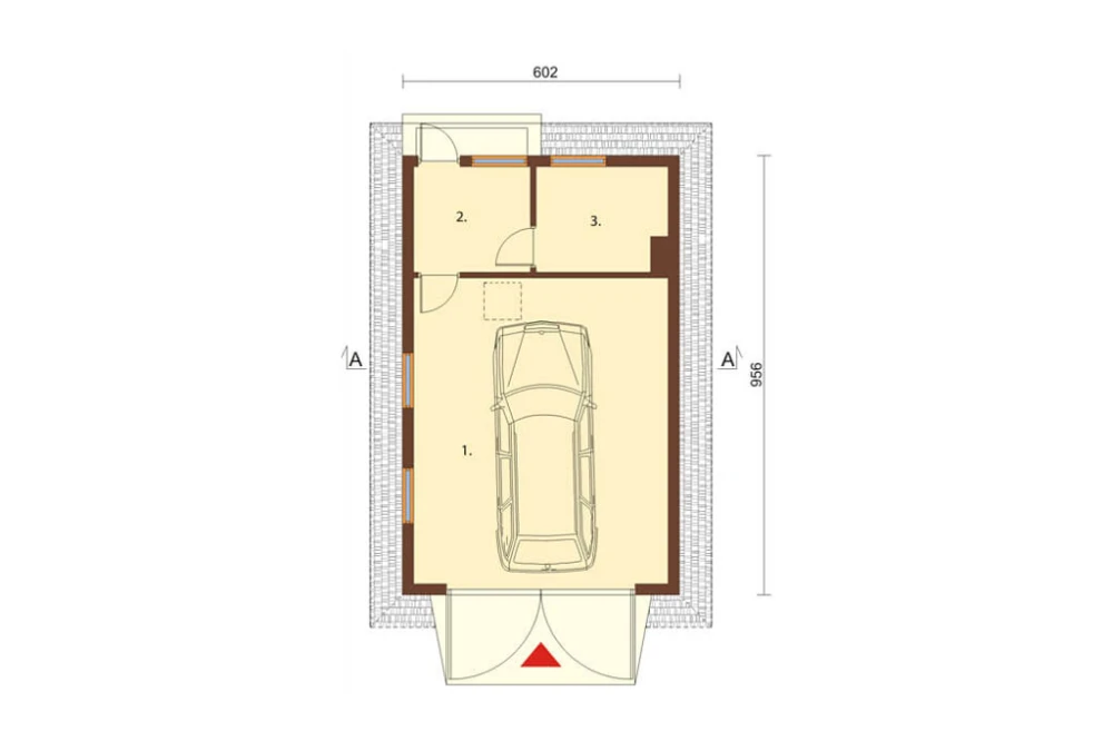 Projekt garażu jednostanowiskowego ZG-32, parterowy, bez podpiwniczenia - rzut parteru