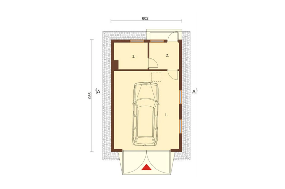 Projekt garażu jednostanowiskowego LZG-32, parterowy, bez podpiwniczenia - rzut parteru