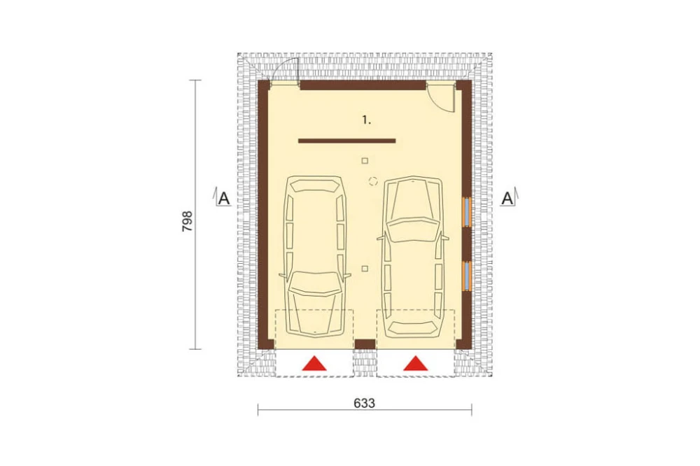 Projekt garażu dwustanowiskowego LZG-39, parterowy, bez podpiwniczenia, bez poddasza - rzut parteru