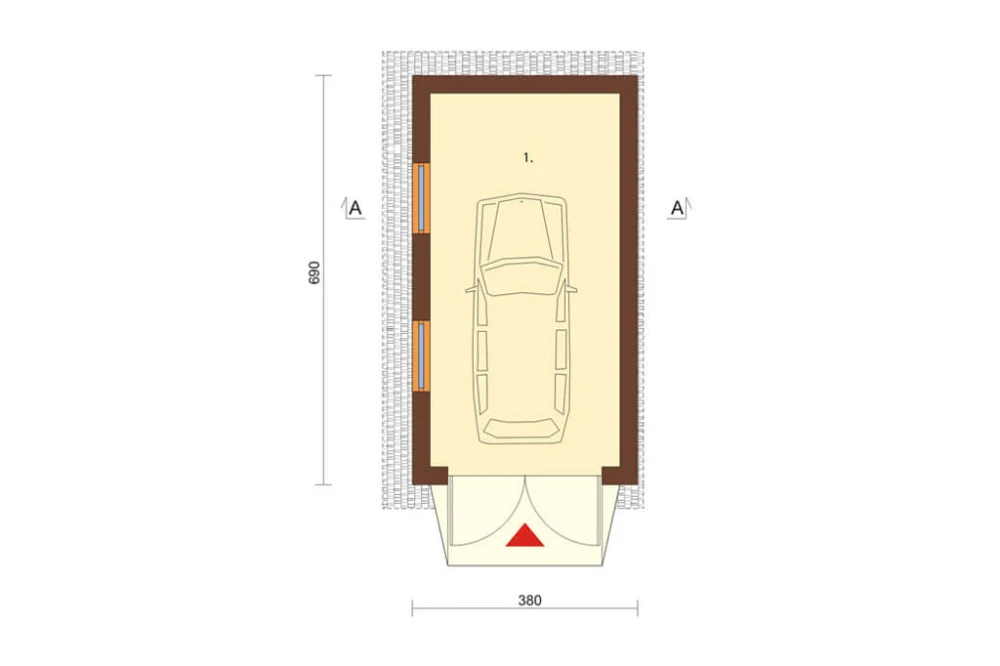 Projekt garażu jednostanowiskowego LZG-49,  parterowy, bez podpiwniczenia, bez poddasza - rzut parteru