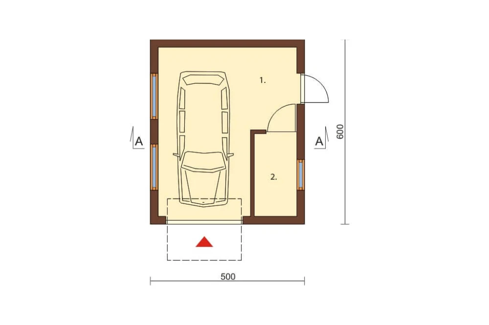Projekt garażu jednostanowiskowego ZG-60, parterowy, bez podpiwniczenia - rzut parteru