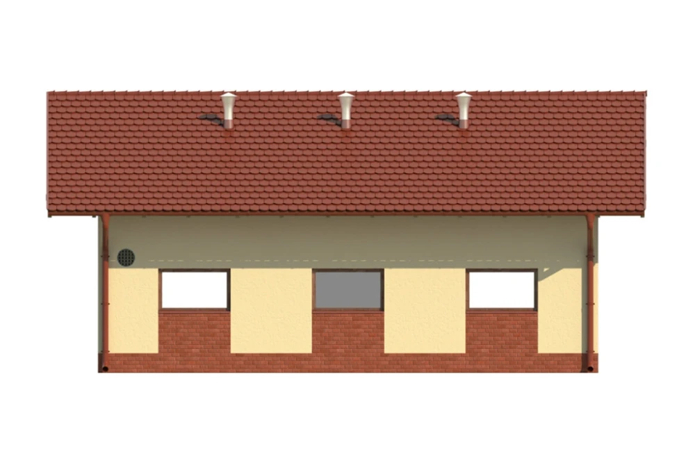 Projekt obory LZG-65, parterowy, niepodpiwniczony, bez poddasza - elewacja ogrodowa