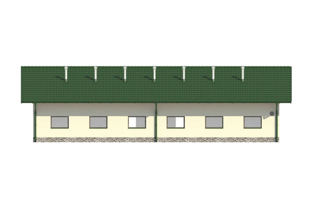 Projekt obory ZG-83, parterowy, niepodpiwniczony, bez poddasza - elewacja ogrodowa