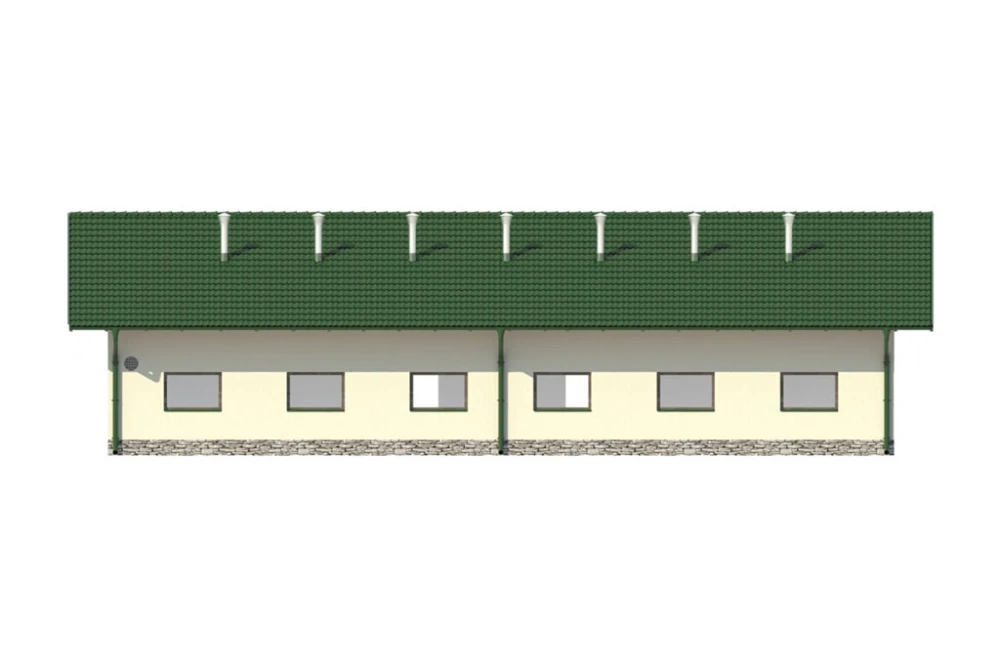 Projekt obory LZG-83, parterowy, niepodpiwniczony, bez poddasza - elewacja ogrodowa