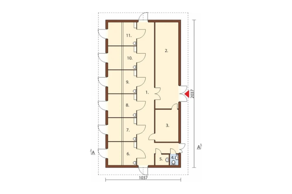 Projekt stajni ZG-84,  parterowy, niepodpiwniczony - rzut parteru