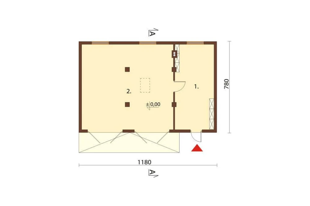 Projekt garażu dwustanowiskowego ZG-89, parterowy, niepodpiwniczony - rzut parteru