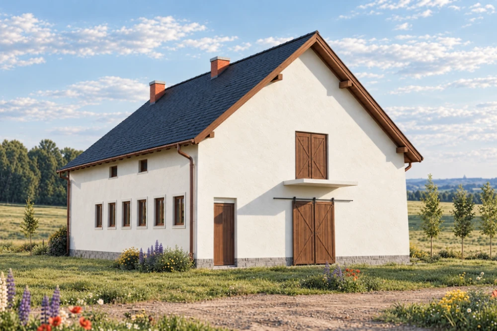 Projekt obory, chlewni ZG-04, parterowy ze strychem, bez podpiwniczenia - wizualizacja elewacji lewej