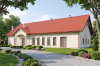 Projekt restauracji, domu weselnego LK-24, parterowy z częściowym poddaszem użytkowym (antresola), bez podpiwniczenia - wizualizacja elewacji prawej