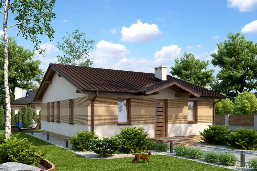 Projekt domu Branewka tech. DM-6308 tech., parterowy, niepodpiwniczony, bez użytkowego poddasza, technologia tradycyjna murowana - kolorystyka wersja 4