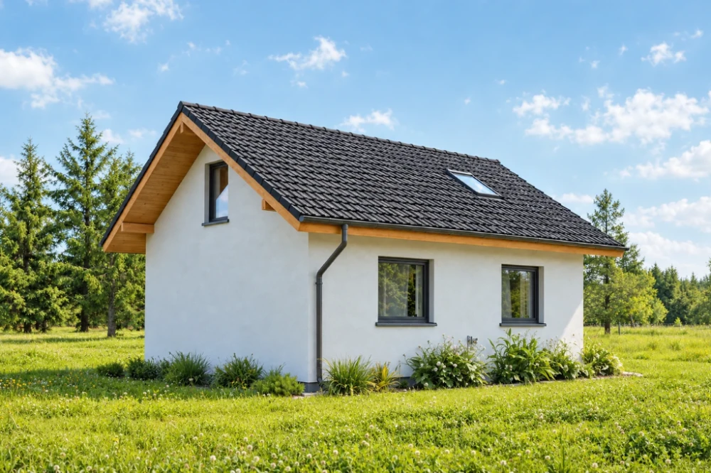 Projekt garażu jednostanowiskowego LZG-35,  parterowy bez podpiwniczenia - wizualizacja elewacji ogrodowej