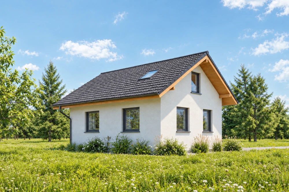 Projekt garażu jednostanowiskowego LZG-35,  parterowy bez podpiwniczenia - wizualizacja elewacji lewej
