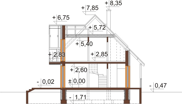 Projekt domu DM-6190 D - przekrój