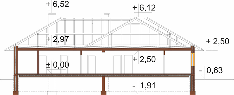 Projekt domu Purzyce DM-5572 - przekrój A-A