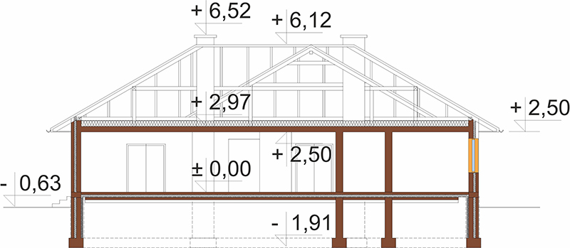 Projekt domu Purzyce DM-5572 - przekrój B-B
