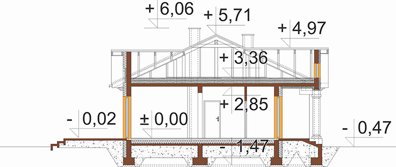 Projekt domu Ludwinów B DM-6079 B - przekrój A-A