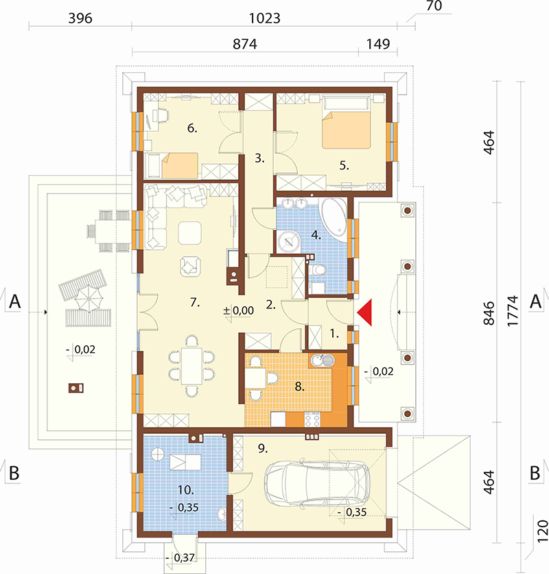 Projekt domu Ludwinów B DM-6079 B - rzut parteru