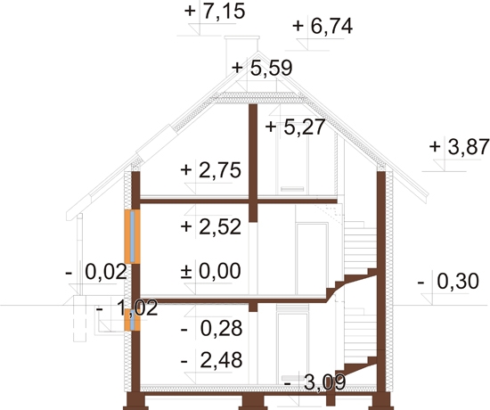 Projekt domu Prądnik DM-6143 - przekrój A-A
