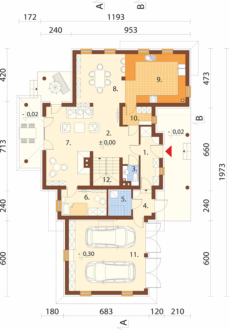 Projekt domu Pordoi DM-6456 - rzut parteru