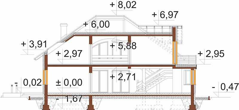 Projekt domu Kosacice DM-6587 - przekrój A-A