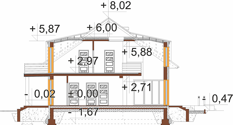 Projekt domu Kosacice DM-6587 - przekrój B-B