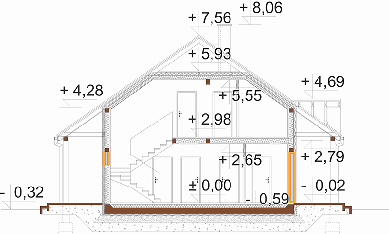 Projekt domu Żagwinów S DM-6602 S - przekrój A-A