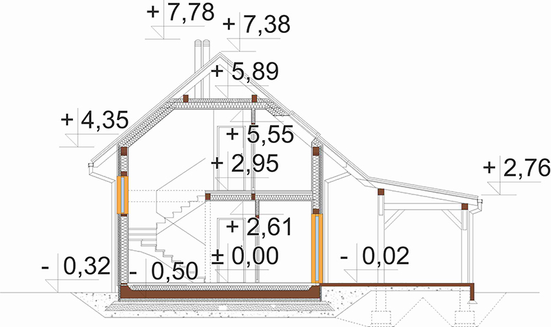 Projekt domu Eloe S DM-6737 S - przekrój A-A