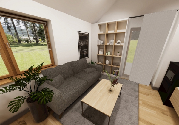 pokój dzienny z aneksem kuchennym