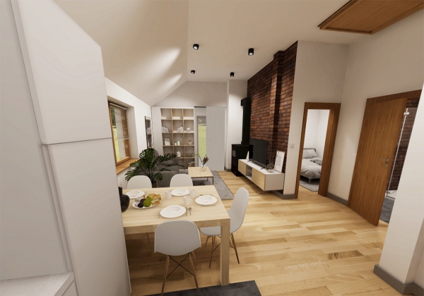 pokój dzienny z aneksem kuchennym