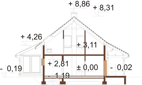 Projekt domu Olicana DM-6819 - przekrój A-A