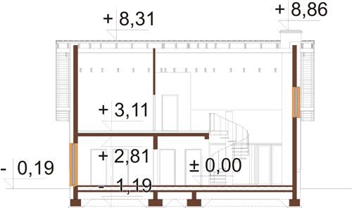 Projekt domu Olicana DM-6819 - przekrój B-B