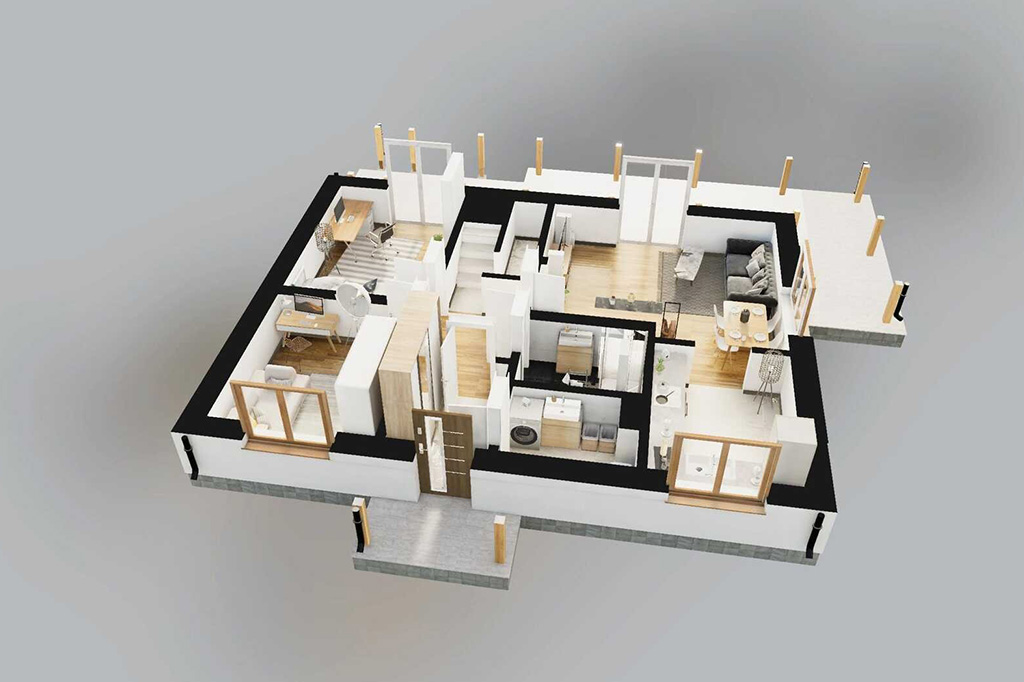 Projekt domu Prista DM-6822 - rzut 3D parteru
