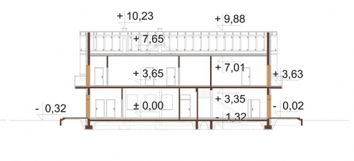 Projekt budynku gastronomiczno - motelowego DM-6830 - przekrój B-B