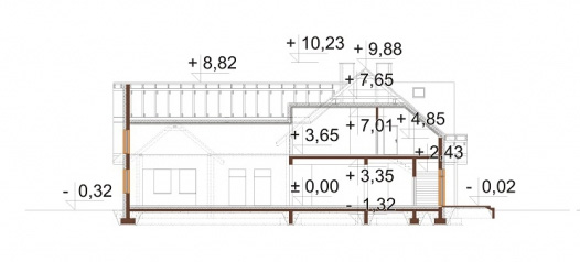 Projekt budynku gastronomiczno - motelowego DM-6830 - przekrój C-C