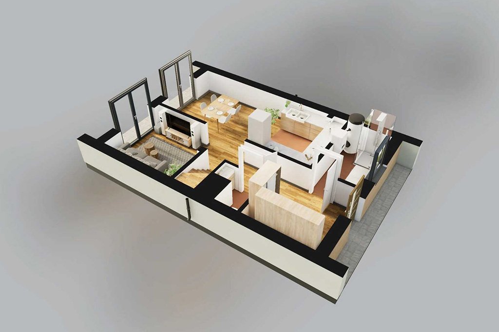 Projekt domu Taratono DM-6837 - rzut 3D parteru