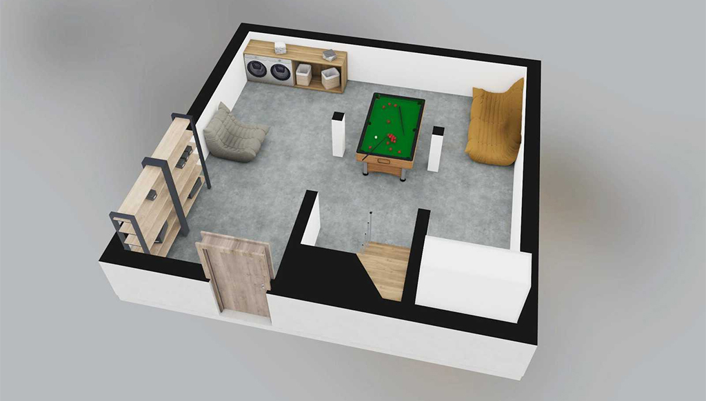 Projekt domu Floren DM-6843 - rzut 3D piwnicy