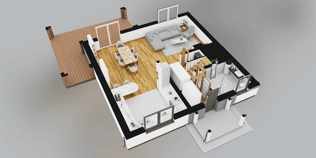 Projekt domu Victrix DM-6848 - rzut 3D parteru