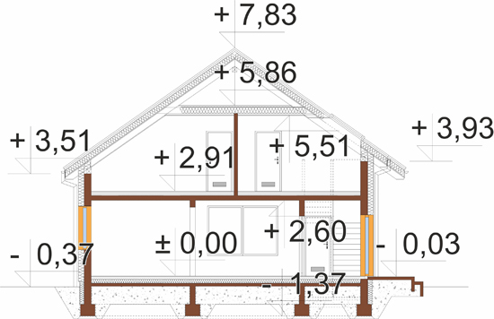 Projekt domu Elillo DM-6906 - przekrój B-B