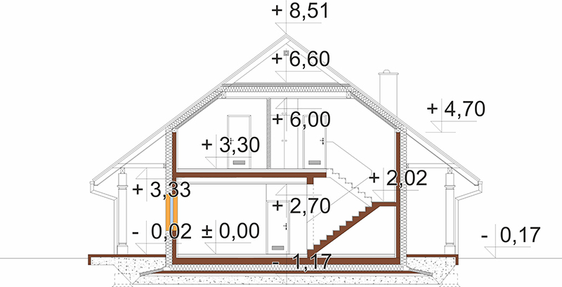 Projekt domu Unqa DM-6923 – przekrój A-A