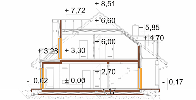 Projekt domu Unqa DM-6923 – przekrój B-B