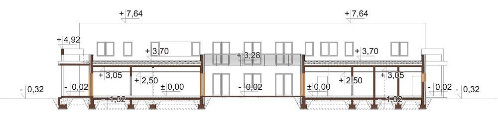 Projekt budynku zakładu opiekuńczo-leczniczego (ZOL) K-109 - przekrój B-B