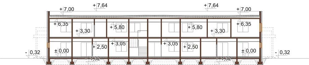 Projekt budynku zakładu opiekuńczo-leczniczego (ZOL) K-109 - przekrój C-C