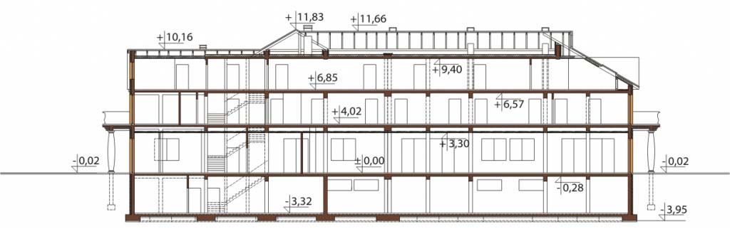 Projekt restauracji z motelem K-12 C - przekrój B-B