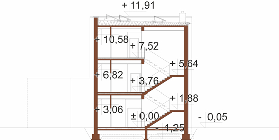 Projekt budynku biurowego K-179 - przekrój A-A