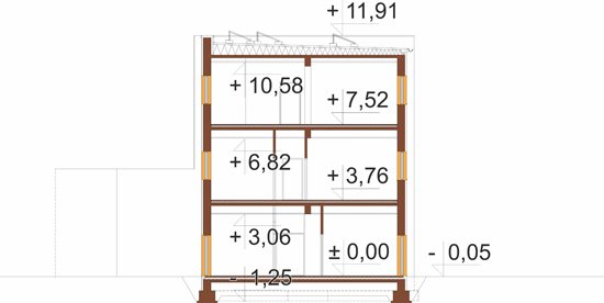 Projekt budynku biurowego K-179 - przekrój B-B
